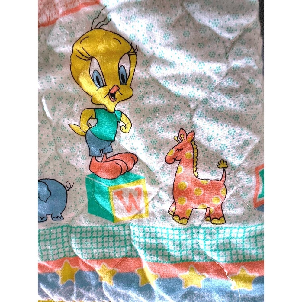 Vintage 1988 Warner Bros Tweety Bird Baby Quilt Blanket Looney Tunes Nursery